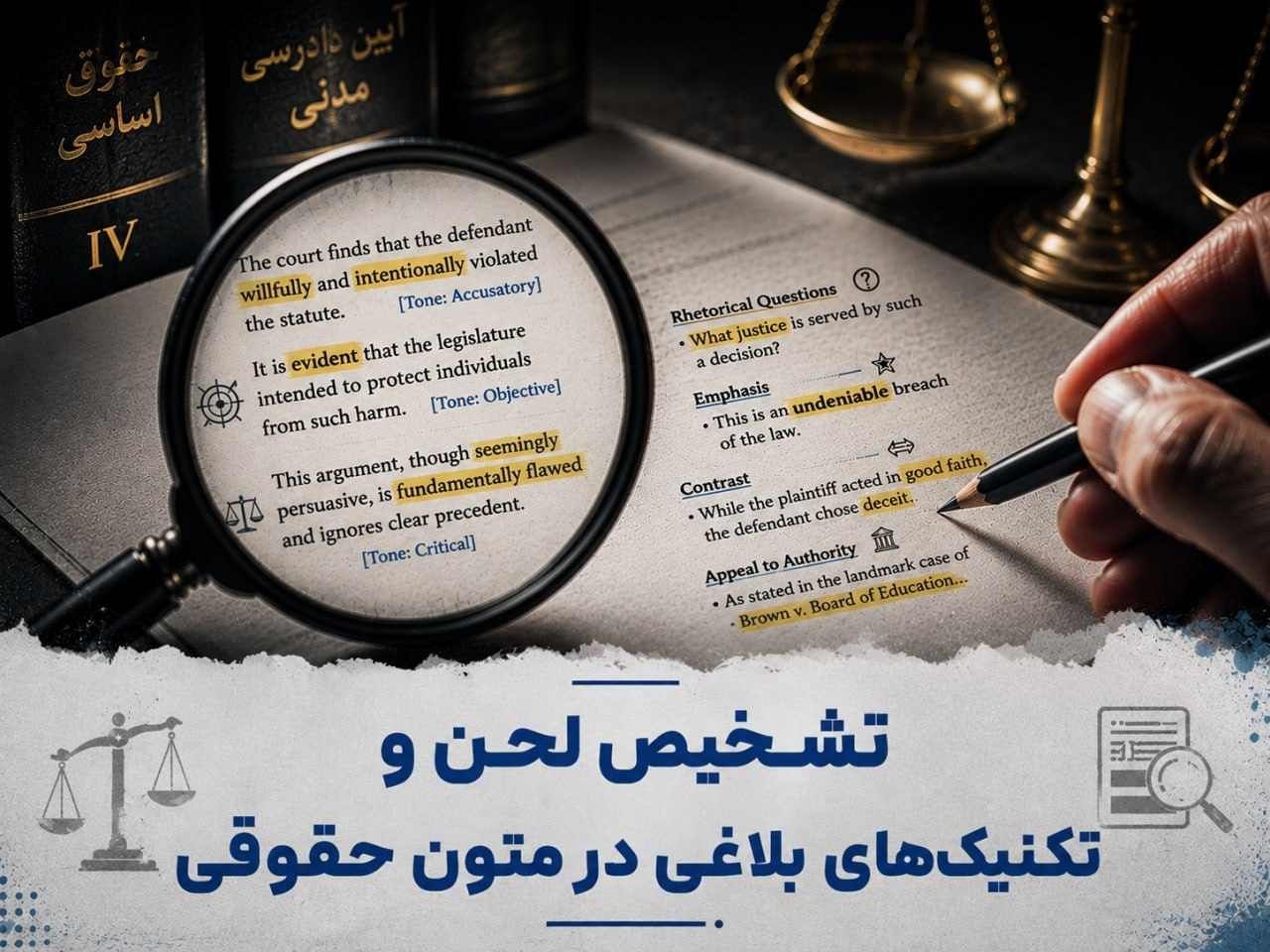 تشخیص لحن و تکنیک‌های بلاغی در متون حقوقی | راهنمای کامل آزمون‌های زبان حقوقی