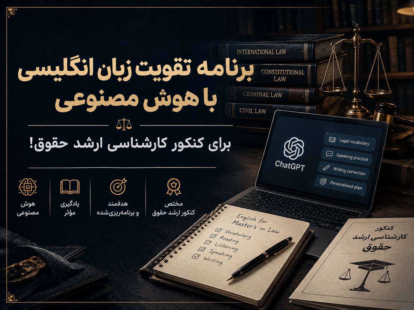 برنامه تقویت زبان انگلیسی با هوش مصنوعی برای کنکور کارشناسی ارشد حقوق!